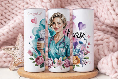 Nurse Floral Tumbler Wrap 20oz Sublimation DesignSVG 