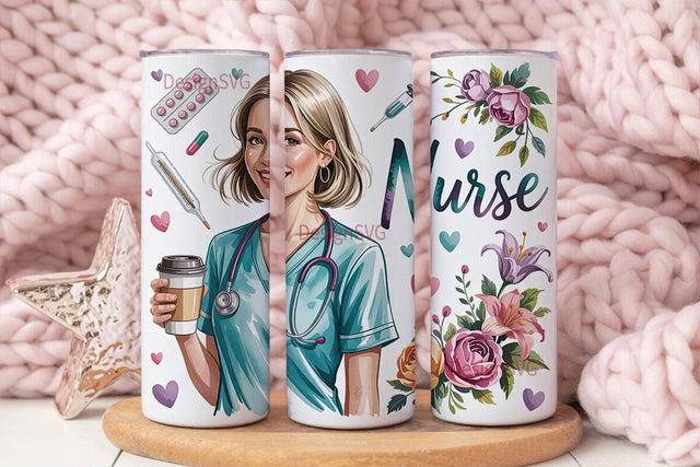 Nurse Floral Tumbler Wrap 20oz Sublimation DesignSVG 
