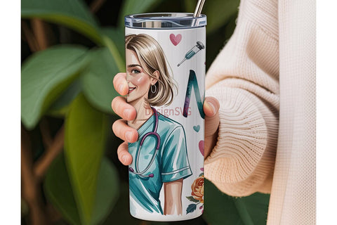 Nurse Floral Tumbler Wrap 20oz Sublimation DesignSVG 