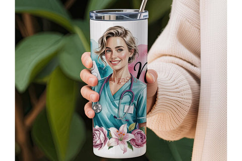 Nurse Floral Tumbler Wrap 20oz Sublimation DesignSVG 