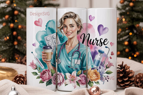 Nurse Floral Tumbler Wrap 20oz Sublimation DesignSVG 