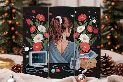 Nurse Floral Tumbler Wrap PNG Sublimation DesignSVG 