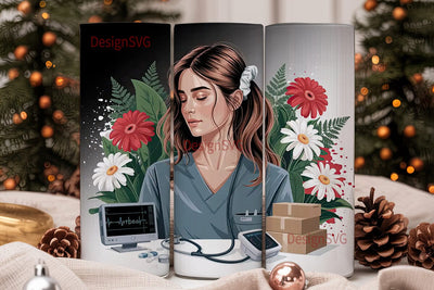 Nurse Floral Tumbler Wrap PNG Sublimation DesignSVG 