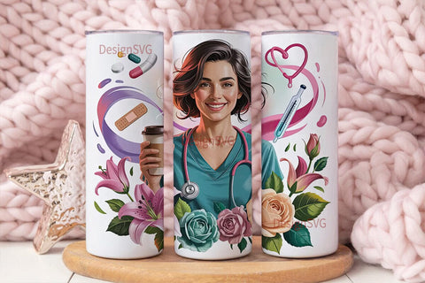 Nurse Floral Tumbler Wrap PNG Sublimation DesignSVG 