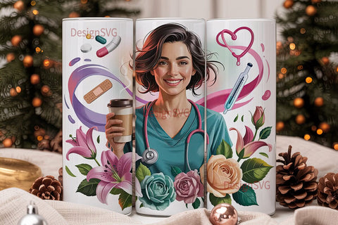 Nurse Floral Tumbler Wrap PNG Sublimation DesignSVG 