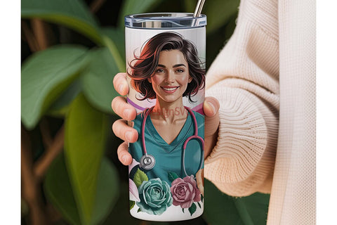 Nurse Floral Tumbler Wrap PNG Sublimation DesignSVG 