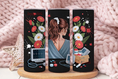 Nurse Floral Tumbler Wrap PNG Sublimation DesignSVG 