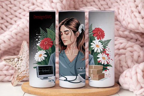 Nurse Floral Tumbler Wrap PNG Sublimation DesignSVG 