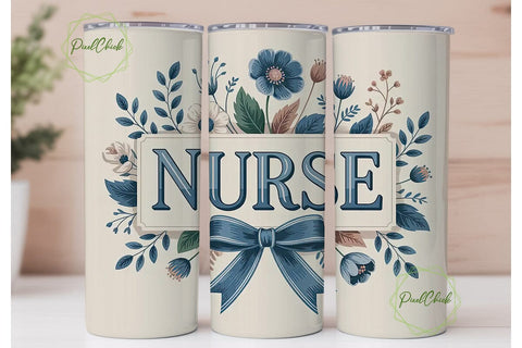 Nurse Floral Tumbler Wrap PNG Sublimation PixelChick 