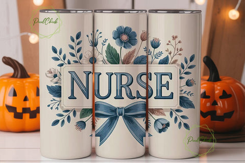 Nurse Floral Tumbler Wrap PNG Sublimation PixelChick 