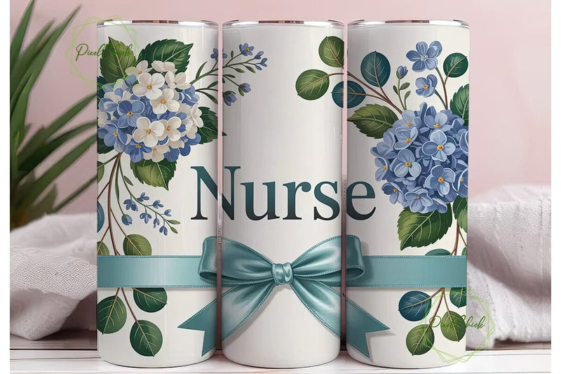 Nurse Floral Tumbler Wrap PNG Sublimation PixelChick 