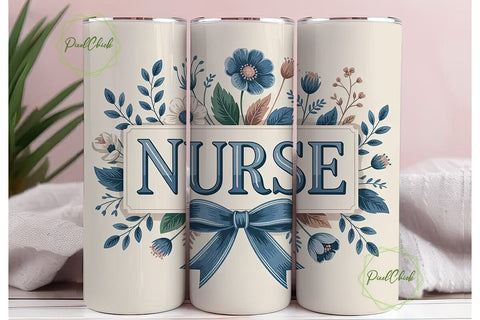 Nurse Floral Tumbler Wrap PNG Sublimation PixelChick 