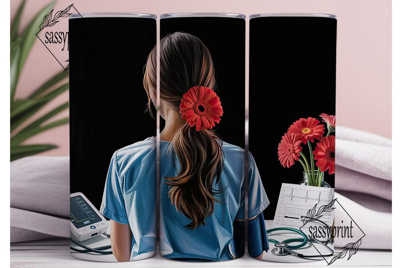 Nurse Floral Tumbler Wrap PNG Sublimation sassyprint 