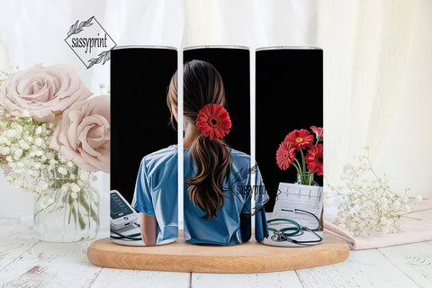 Nurse Floral Tumbler Wrap PNG Sublimation sassyprint 