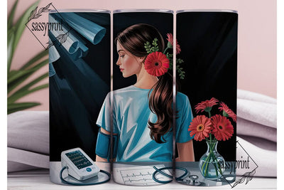 Nurse Floral Tumbler Wrap PNG Sublimation sassyprint 