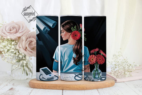Nurse Floral Tumbler Wrap PNG Sublimation sassyprint 