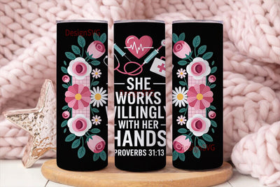 Nurse Floral Tumbler Wrap Sublimation DesignSVG 