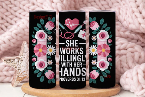 Nurse Floral Tumbler Wrap Sublimation DesignSVG 