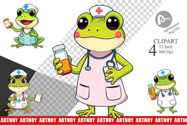 Nurse Frog Clipart Sublimation artnoy 