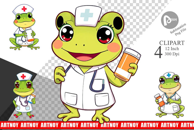 Nurse Frog Clipart Sublimation artnoy 