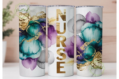 Nurse Gold Foil Tumbler Wrap Sublimation PixelChick 
