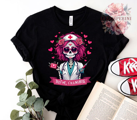 Nurse Graphic, Skeleton Art, PNG Download, Sublimation Design, Halloween Nurse, Medical Humor, Nurse Gifts, Spooky Decor Sublimation Li Zamperini 