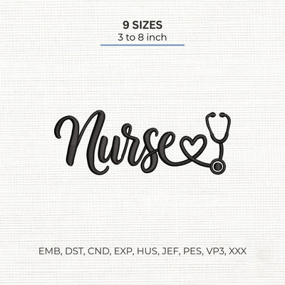 Nurse Heart Stethoscope Embroidery Design – Nurse Script Medical Healthcare Machine Embroidery File Embroidery/Applique DESIGNS PatternFeed8 
