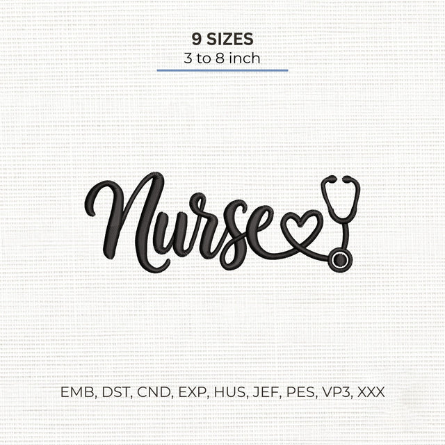 Nurse Heart Stethoscope Embroidery Design – Nurse Script Medical Healthcare Machine Embroidery File Embroidery/Applique DESIGNS PatternFeed8 