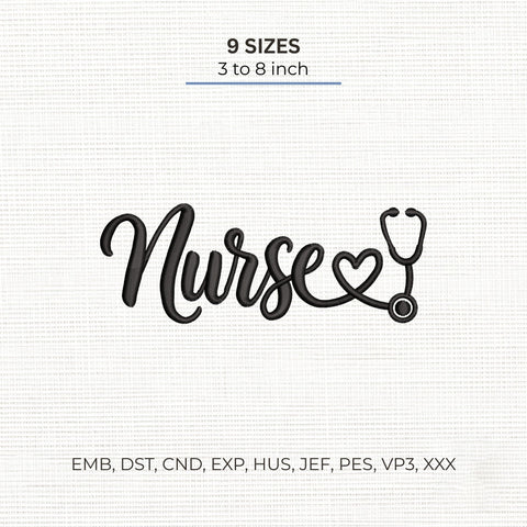 Nurse Heart Stethoscope Embroidery Design – Nurse Script Medical Healthcare Machine Embroidery File Embroidery/Applique DESIGNS PatternFeed8 