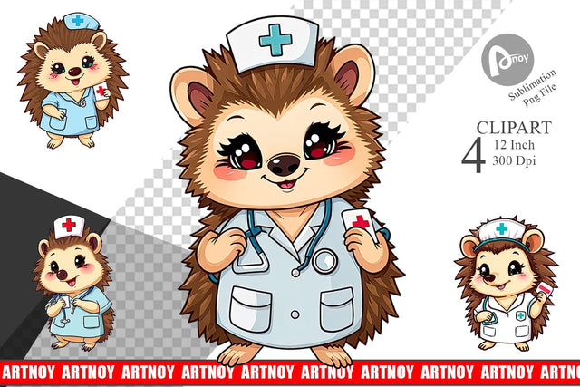 Nurse Hedgehog Clipart Sublimation artnoy 