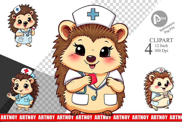 Nurse Hedgehog Clipart Sublimation artnoy 