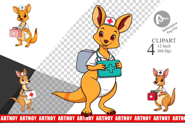 Nurse Kangaroo Clipart Sublimation artnoy 