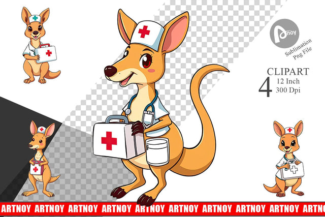 Nurse Kangaroo Clipart Sublimation artnoy 