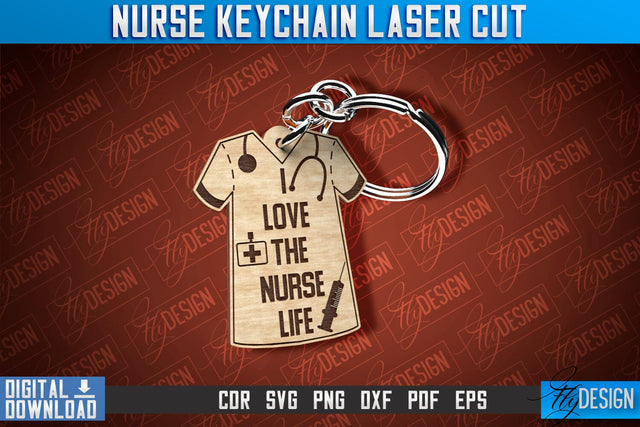Nurse Keychain Laser Cut Design | Nurse Laser Cut | CNC File SVG Fly Design 