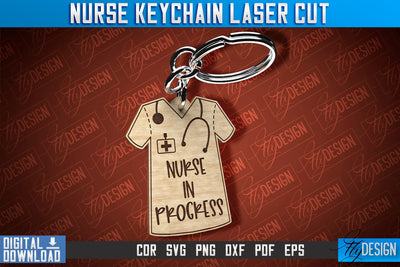 Nurse Keychain Laser Cut Design | Nurse Laser Cut | CNC File SVG Fly Design 