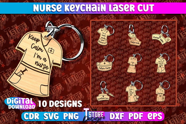 Nurse Keychain Laser Cut Design | Nurse Laser Cut | CNC File SVG The T Store Design 