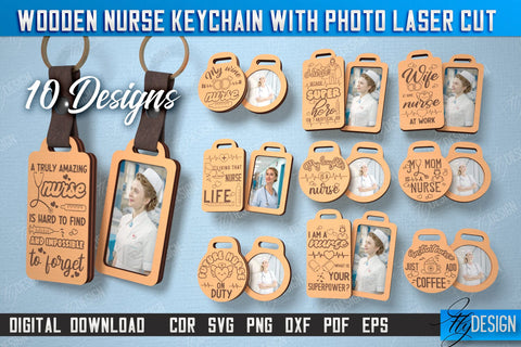 Nurse Keychain with Photo Bundle | Nursing Badge | Personalized Keychain | CNC Files SVG Fly Design 