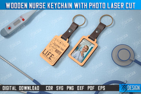 Nurse Keychain with Photo Bundle | Nursing Badge | Personalized Keychain | CNC Files SVG Fly Design 