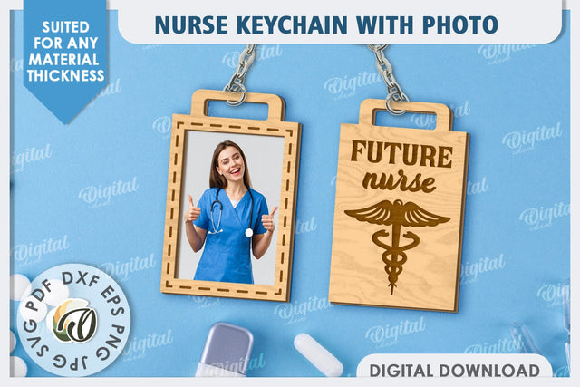 Nurse Keychain with Photo Laser Cut. Nurse Keychain SVG SVG Evgenyia Guschina 
