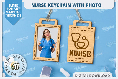Nurse Keychain with Photo Laser Cut. Nurse Keychain SVG SVG Evgenyia Guschina 