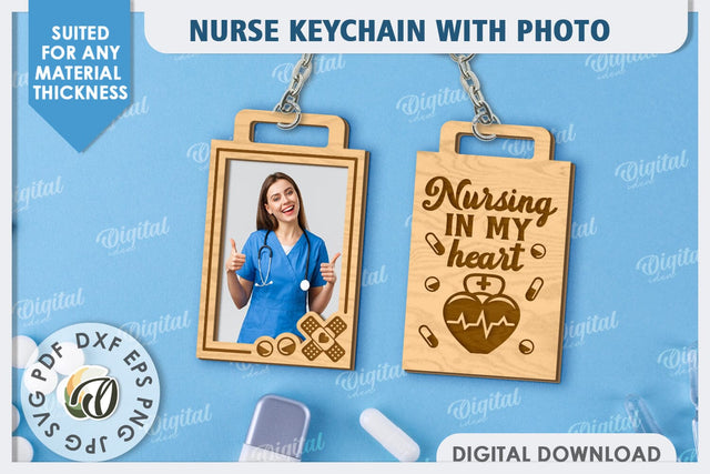 Nurse Keychain with Photo Laser Cut. Nurse Keychain SVG SVG Evgenyia Guschina 