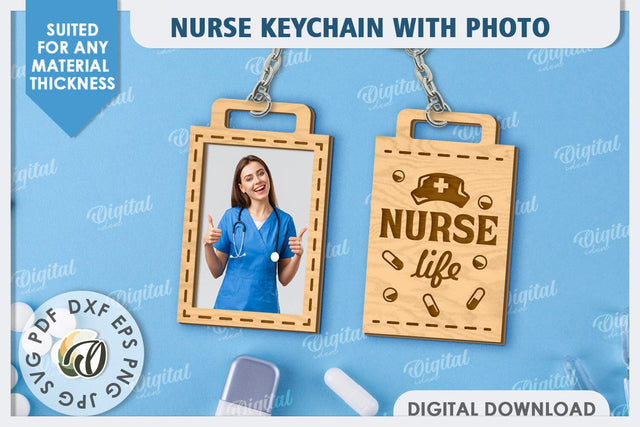 Nurse Keychain with Photo Laser Cut. Nurse Keychain SVG SVG Evgenyia Guschina 