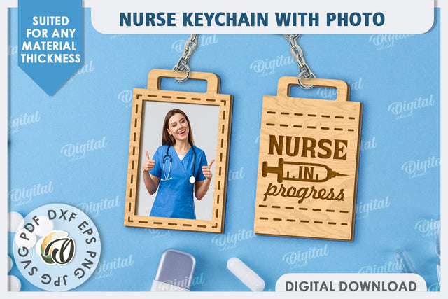 Nurse Keychain with Photo Laser Cut. Nurse Keychain SVG SVG Evgenyia Guschina 