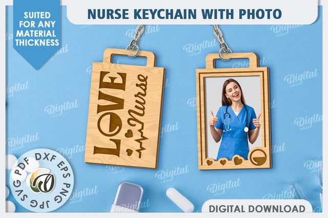 Nurse Keychain with Photo Laser Cut. Nurse Keychain SVG SVG Evgenyia Guschina 