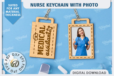Nurse Keychain with Photo Laser Cut. Nurse Keychain SVG SVG Evgenyia Guschina 