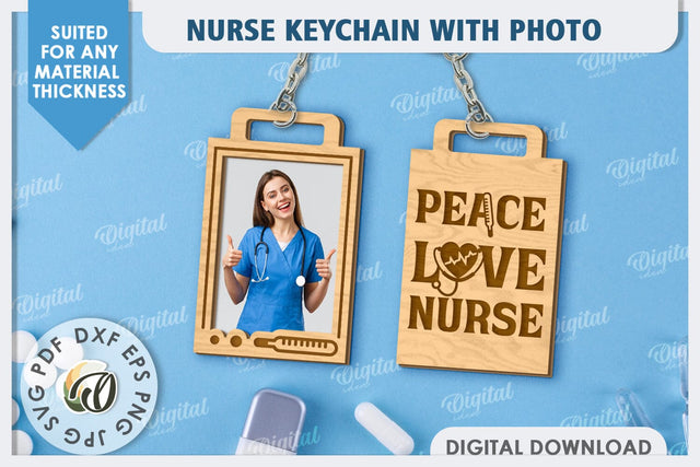 Nurse Keychain with Photo Laser Cut. Nurse Keychain SVG SVG Evgenyia Guschina 
