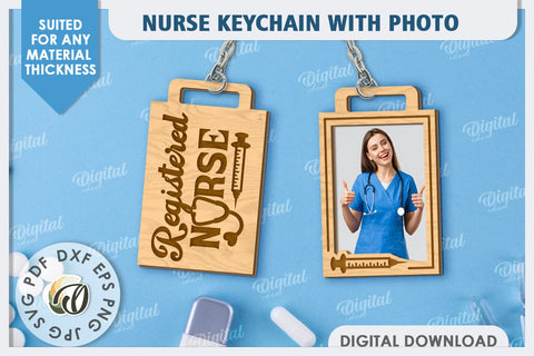 Nurse Keychain with Photo Laser Cut. Nurse Keychain SVG SVG Evgenyia Guschina 
