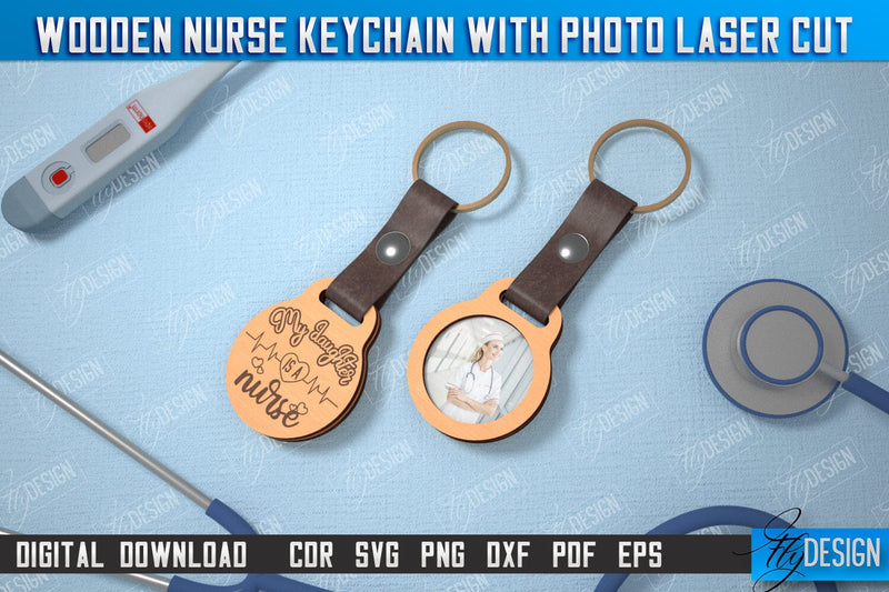 Nurse Keychain with Photo | Nursing Badge | Personalized Keychain | CNC File SVG Fly Design 