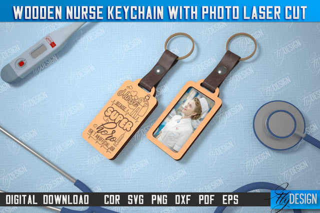 Nurse Keychain with Photo | Nursing Badge | Personalized Keychain | CNC File SVG Fly Design 