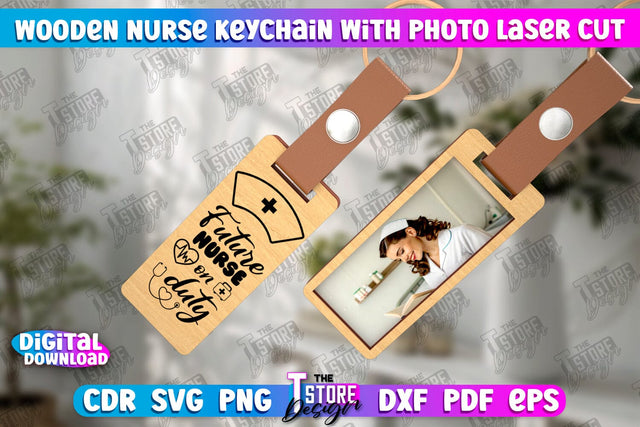 Nurse Keychain with Photo | Nursing Badge | Personalized Keychain | CNC File SVG The T Store Design 
